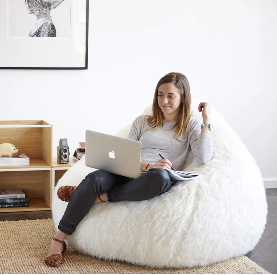 Soft furry bean bag chair